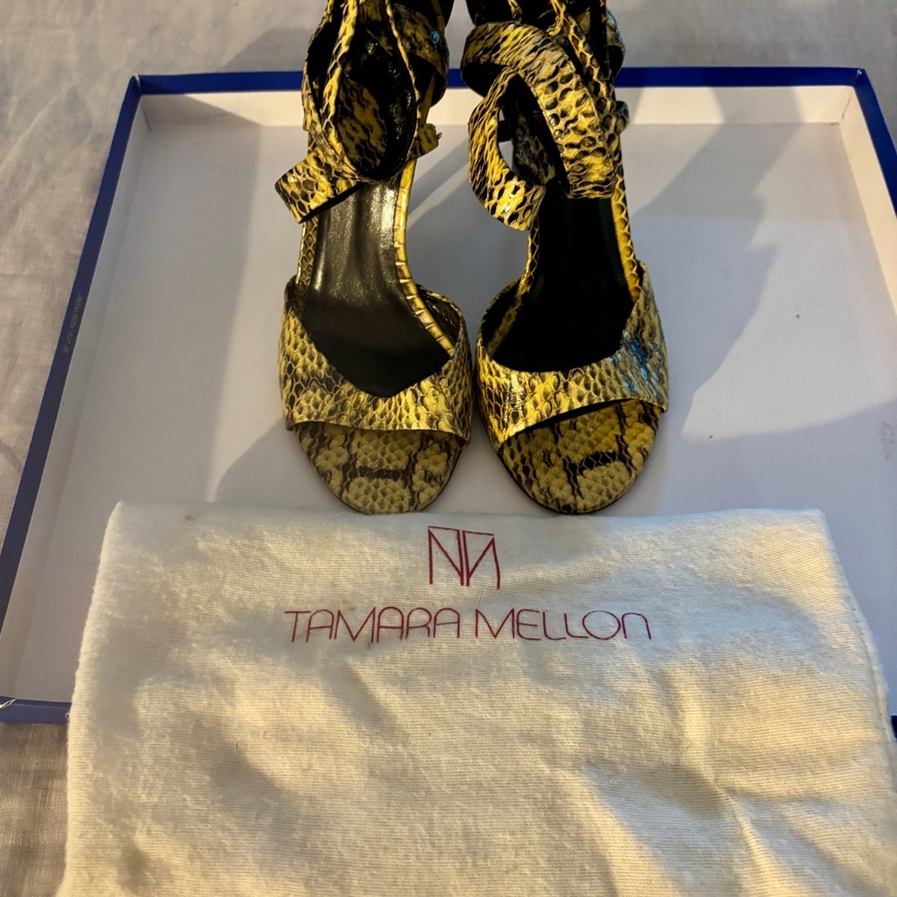 Tamara Mellon Vibrant Yellow Snakeskin Heels